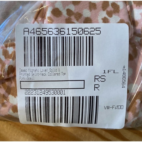 NEW Isaac Mizrahi Live Printed Split Neck Collared Top Size Small Women’s Pink - Picture 8 of 8